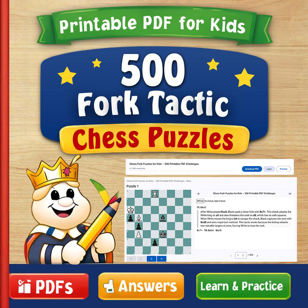 Chess Fork Puzzles for Kids – 500 Printable PDF Challenges